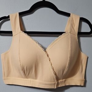 Women's FionaBra Cream Lace Trim Front Adjustable Closure Bra Size XL